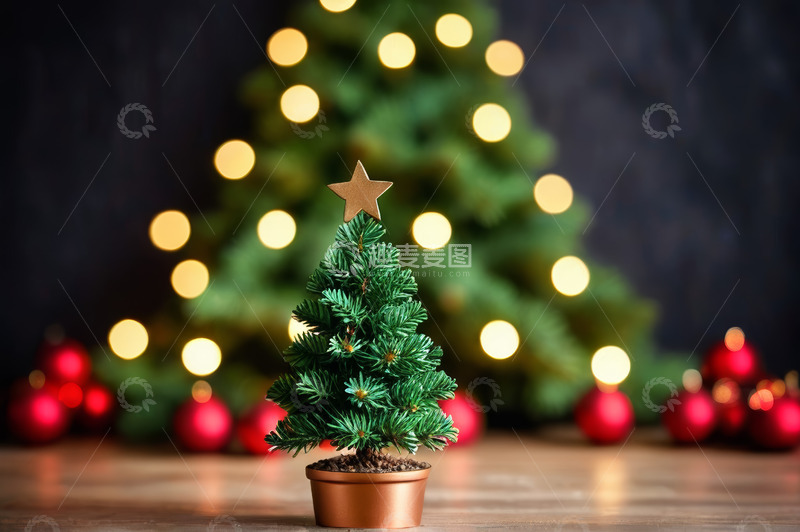 高清大图下载【趣麦麦图】桌上小型圣诞树及背景圣诞树