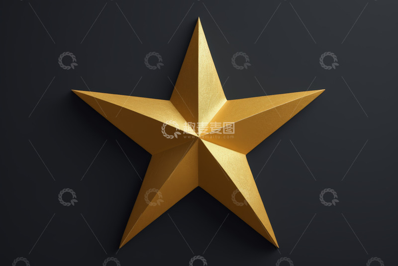 高清大图下载【趣麦麦图】黑色背景上的金色立体五角星