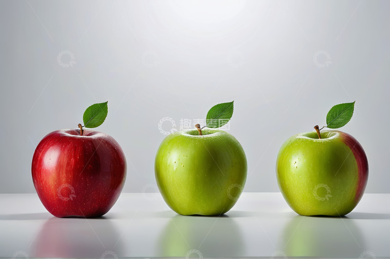 高清大图下载【趣麦麦图】三颗带叶苹果摆放在一起