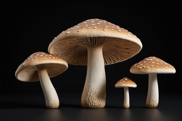多株棕色斑点蘑菇特写
