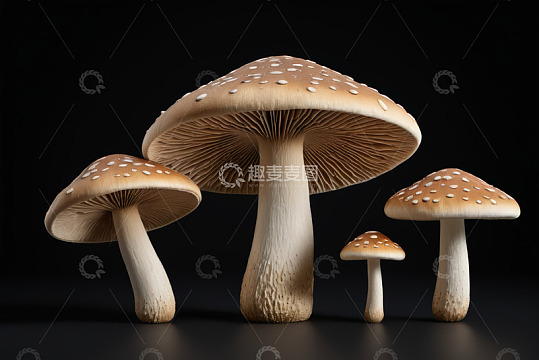多株棕色斑点蘑菇特写