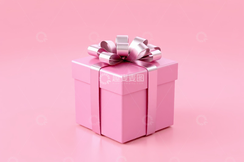 高清大图下载【趣麦麦图】粉色礼品盒带银色蝴蝶结