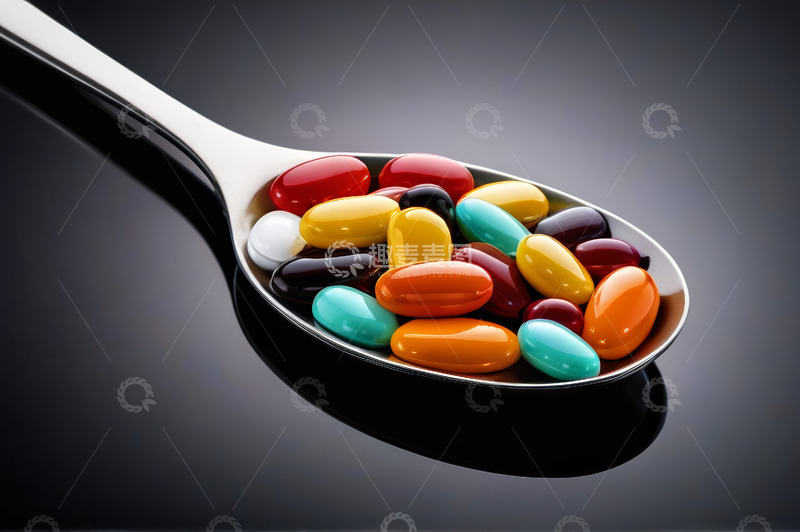 高清大图下载【趣麦麦图】金属汤匙中的多彩药丸