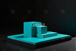 蓝绿色立体几何展示台