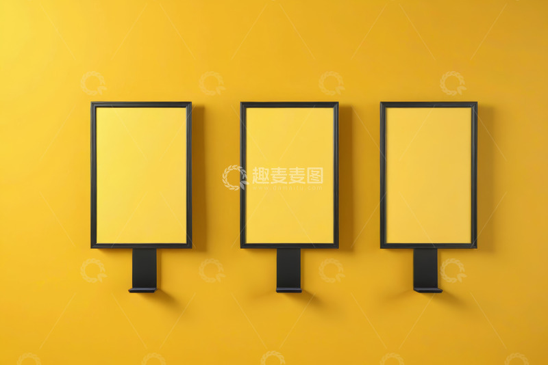 高清大图下载【趣麦麦图】黄色背景上的黑色框架展示牌