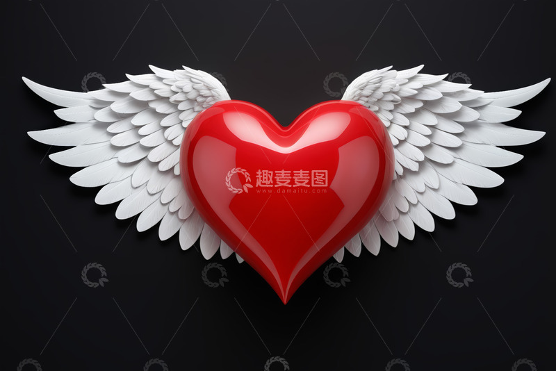 高清大图下载【趣麦麦图】带翅膀的红色爱心图案