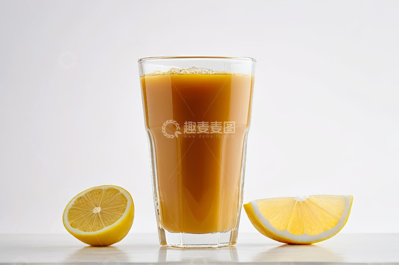 高清大图下载【趣麦麦图】玻璃杯装果汁配柠檬切片