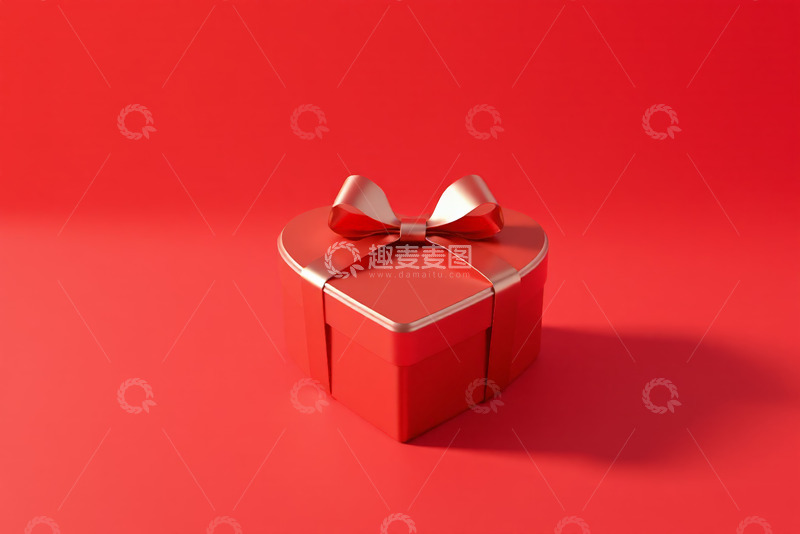 高清大图下载【趣麦麦图】红色心形礼物盒带蝴蝶结