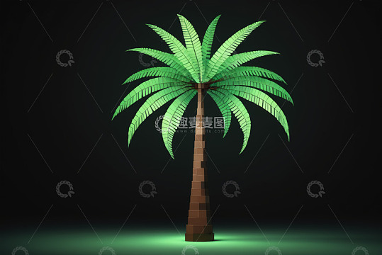 黑色背景下的绿色棕榈树