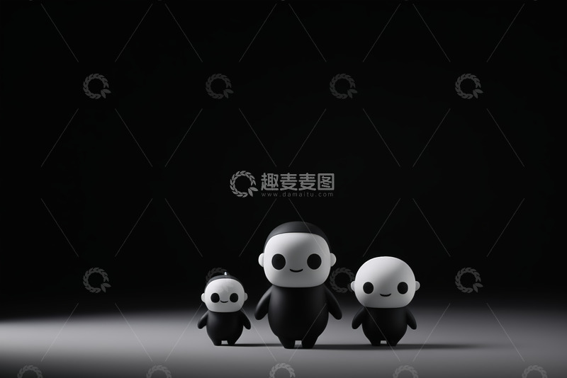 高清大图下载【趣麦麦图】三个黑白卡通玩偶展示