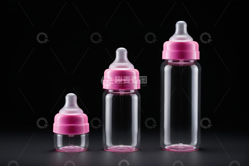 高清大图下载【趣麦麦图】粉色瓶盖透明婴儿奶瓶展示