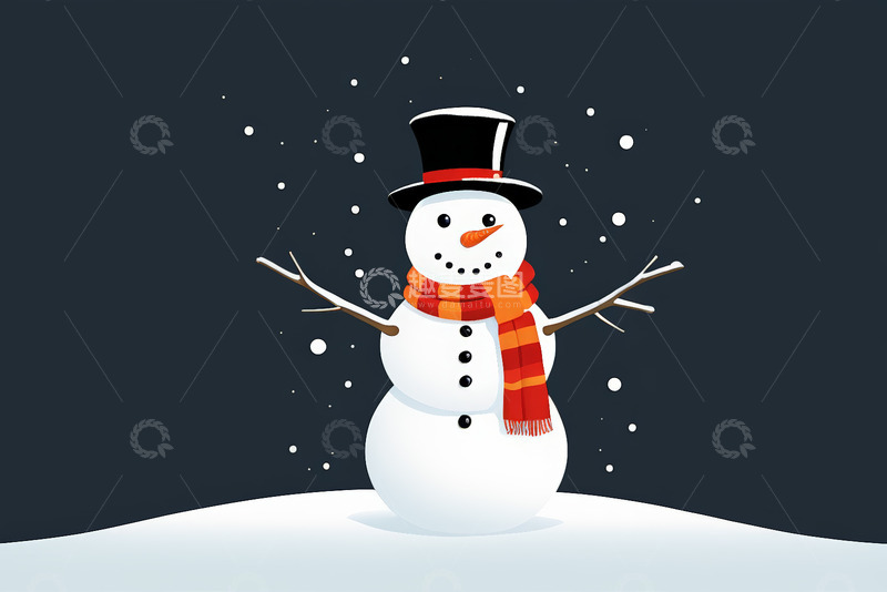 高清大图下载【趣麦麦图】戴帽围巾雪人雪景
