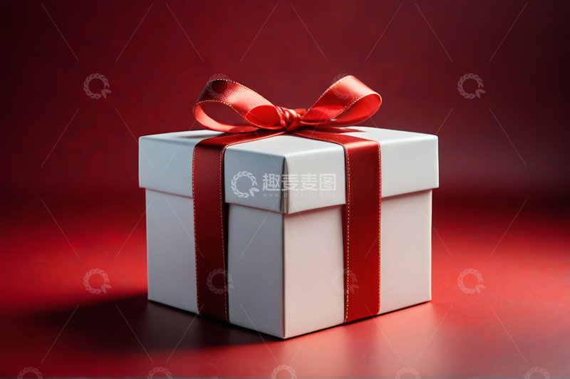 高清大图下载【趣麦麦图】白色礼品盒配红色蝴蝶结