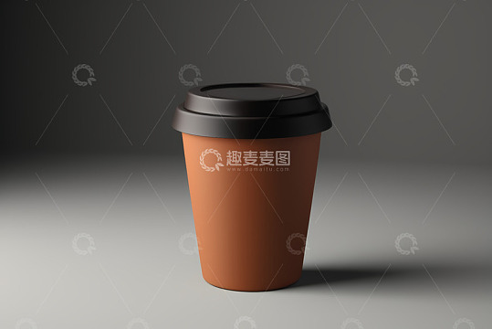 棕色纸杯带黑色杯盖特写