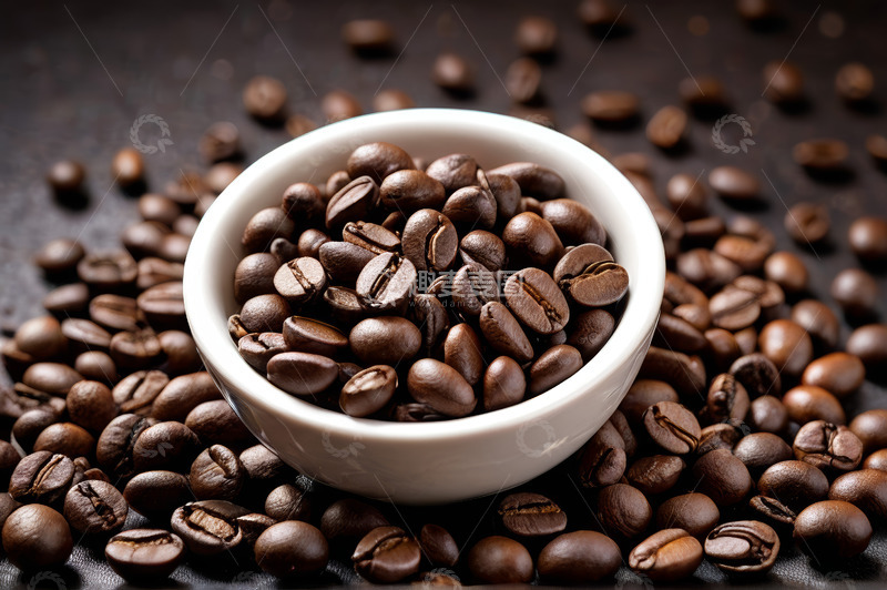 高清大图下载【趣麦麦图】白色碗中咖啡豆特写