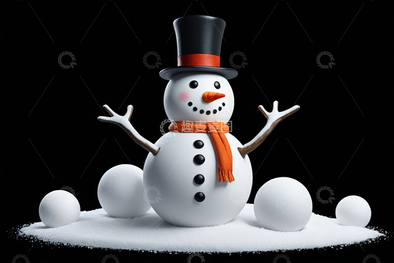 高清大图下载【趣麦麦图】戴帽围巾雪人形象素材