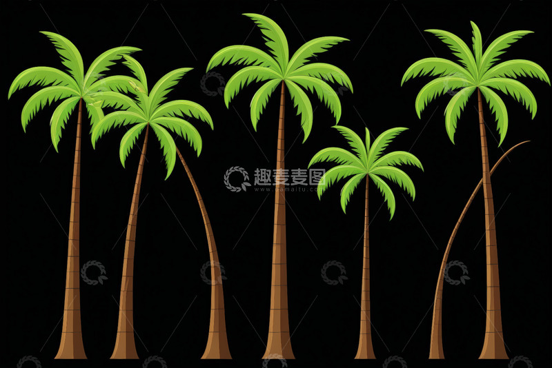 高清大图下载【趣麦麦图】黑色背景下的绿色椰子树
