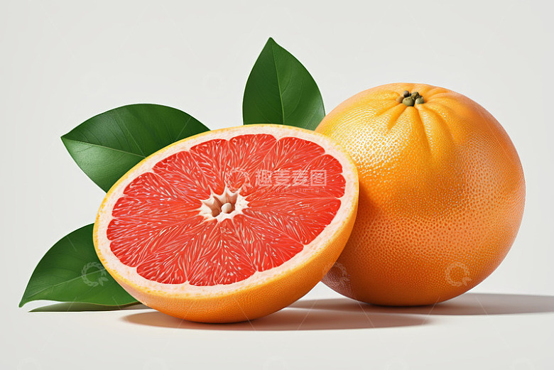 新鲜西柚与切片西柚特写