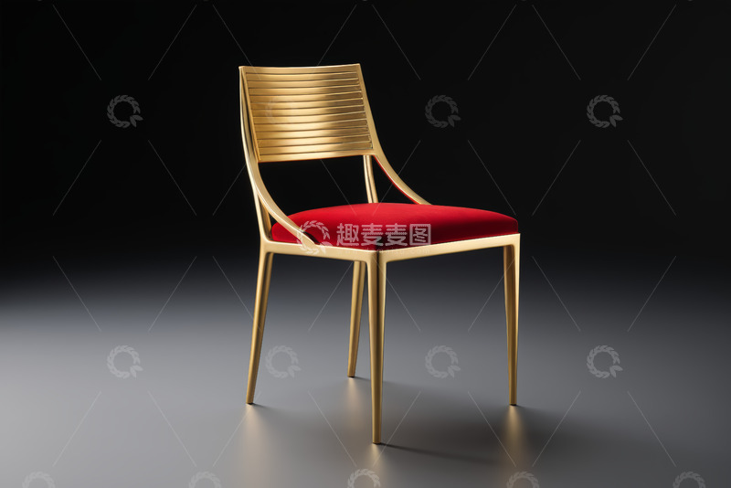 高清大图下载【趣麦麦图】现代金色椅子配红色坐垫