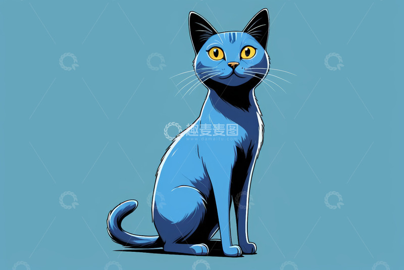 高清大图下载【趣麦麦图】蓝色卡通猫坐立形象