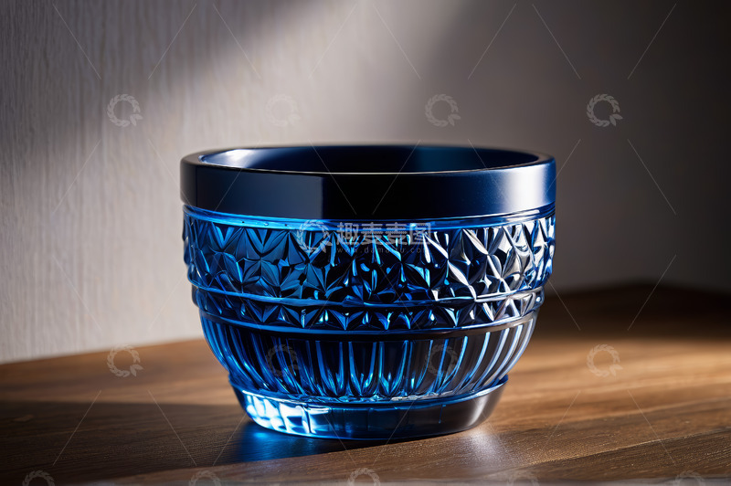 高清大图下载【趣麦麦图】蓝色玻璃碗特写