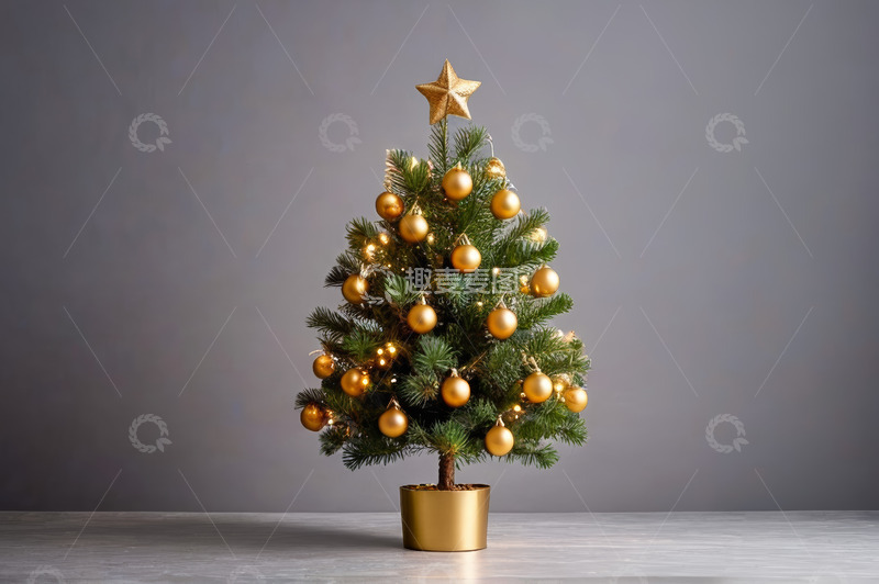 高清大图下载【趣麦麦图】装饰精美的金色圣诞树