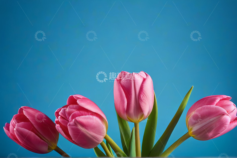 高清大图下载【趣麦麦图】蓝色背景下的粉色郁金香