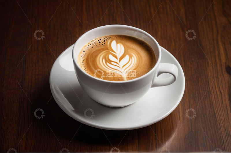高清大图下载【趣麦麦图】木质桌面上的拉花咖啡