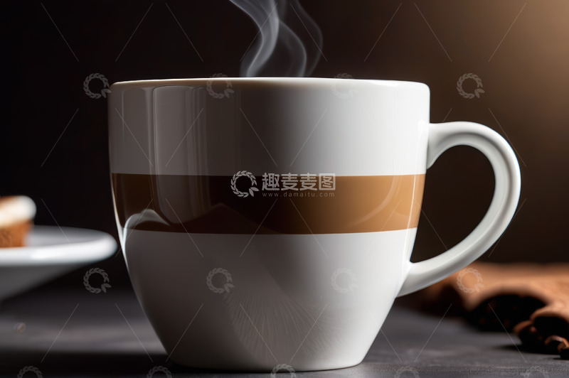 高清大图下载【趣麦麦图】白色带棕色条纹咖啡杯