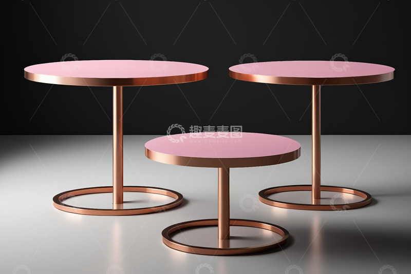 高清大图下载【趣麦麦图】现代粉色圆形金属边几组合