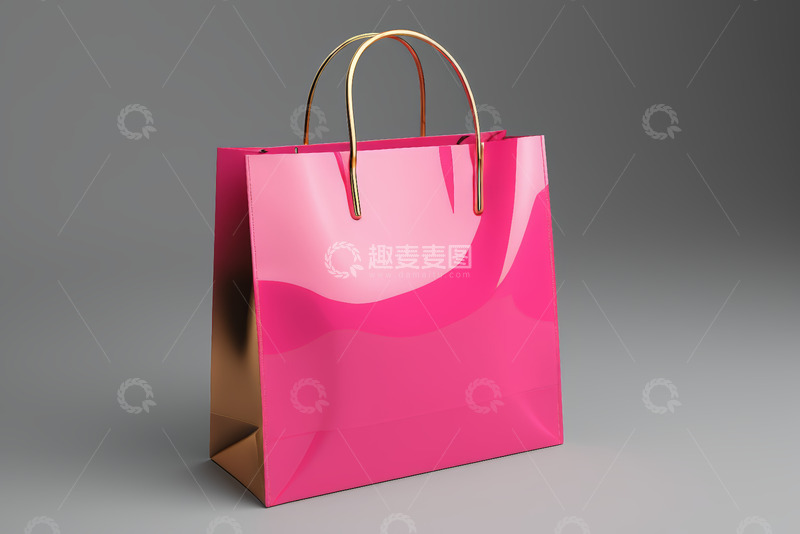 高清大图下载【趣麦麦图】粉色购物袋带金色提手展示