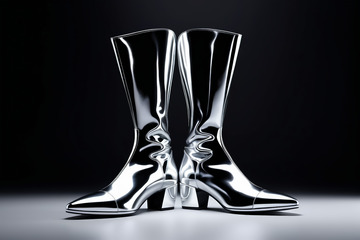 银色高跟长筒靴产品图