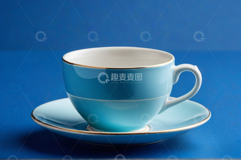 高清大图下载【趣麦麦图】蓝色金边茶杯与茶碟静物