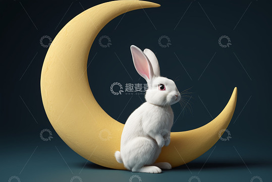 白兔坐于弯月上