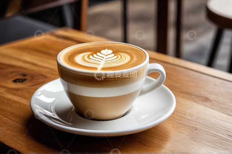 高清大图下载【趣麦麦图】木桌上的拉花咖啡
