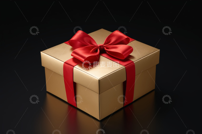 高清大图下载【趣麦麦图】金色礼盒配红色蝴蝶结