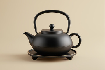 黑色茶壶及托盘静物展示