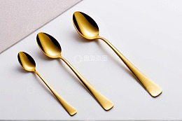 金色勺子餐具特写