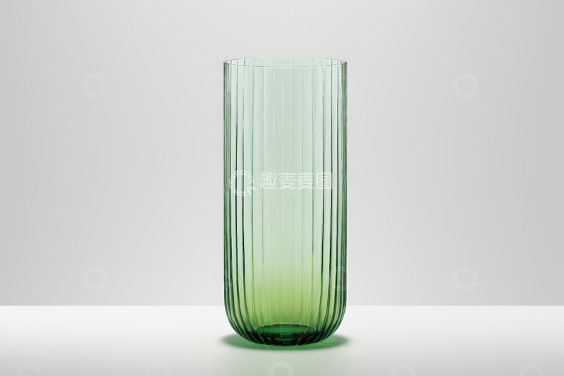 高清大图下载【趣麦麦图】绿色条纹玻璃花瓶特写