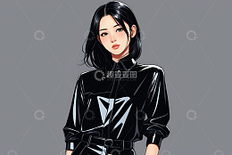 穿着黑色皮衣的短发美女