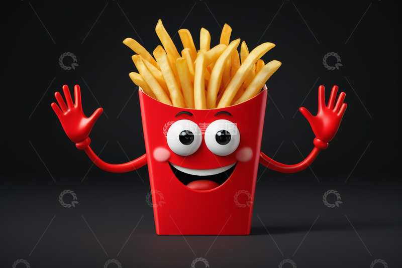 高清大图下载【趣麦麦图】卡通形象薯条盒张开双手