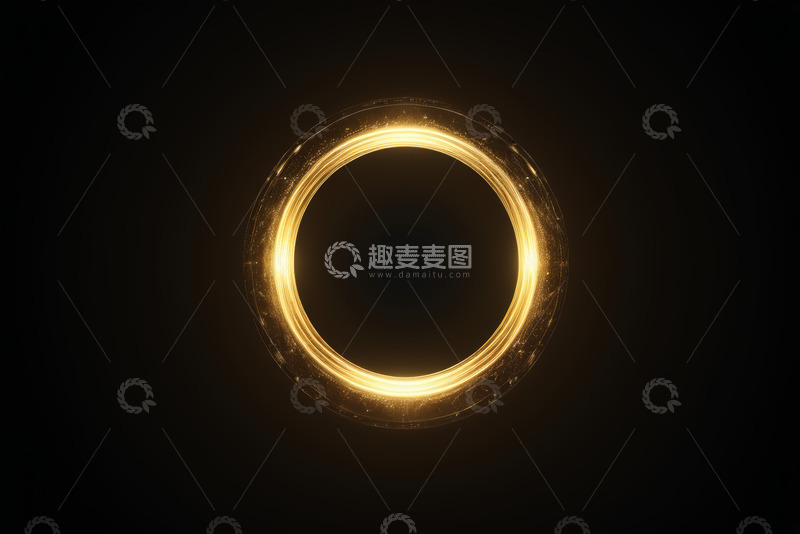 高清大图下载【趣麦麦图】黑色背景金色发光圆环素材