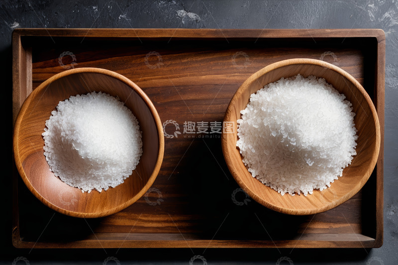 高清大图下载【趣麦麦图】木盘上两碗白色盐堆特写