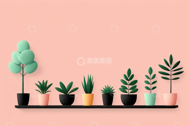 高清大图下载【趣麦麦图】粉色背景上的盆栽植物