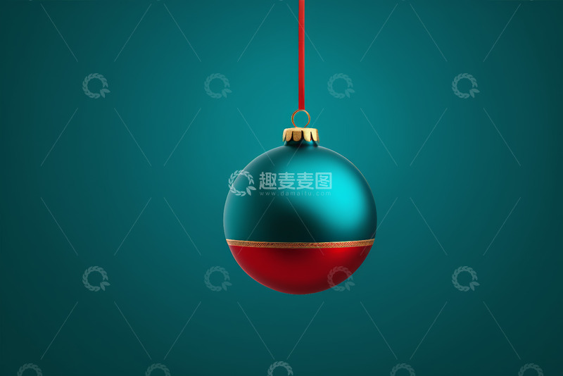 高清大图下载【趣麦麦图】悬挂的红绿双色圣诞装饰球