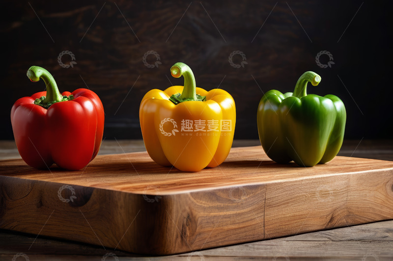 高清大图下载【趣麦麦图】砧板上的红黄绿彩椒