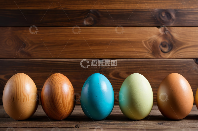 高清大图下载【趣麦麦图】木质背景上的多彩装饰鸡蛋