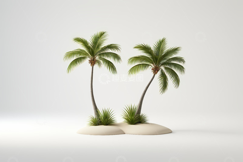 高清大图下载【趣麦麦图】白色背景中的两棵棕榈树