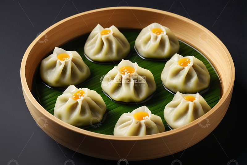 高清大图下载【趣麦麦图】竹制蒸笼内的小笼包美食