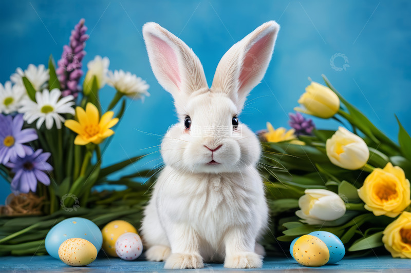 高清大图下载【趣麦麦图】复活节兔子与彩蛋花卉素材